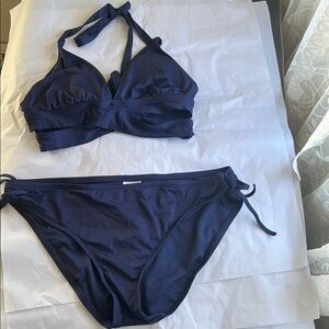 Kona Sol Navy Blue Women's Swimwear Set - top Small and bottom large